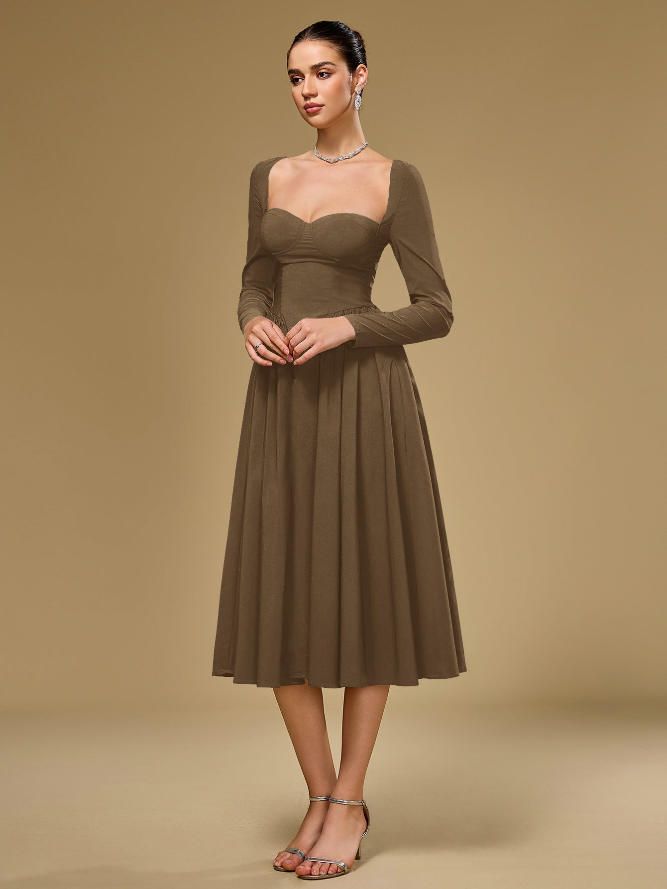 Long Sleeve Tie Back A-Line Dress