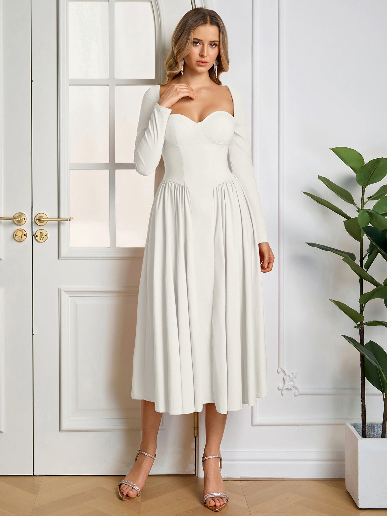 Long Sleeve Tie Back A-Line Dress