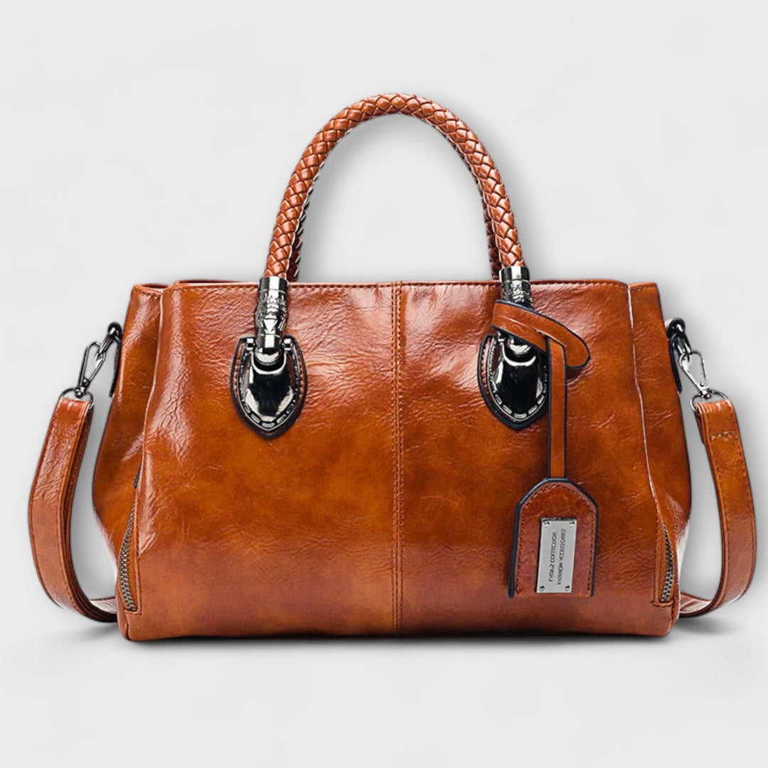 Thyra structured handbag with braided handles and shoulder strap
