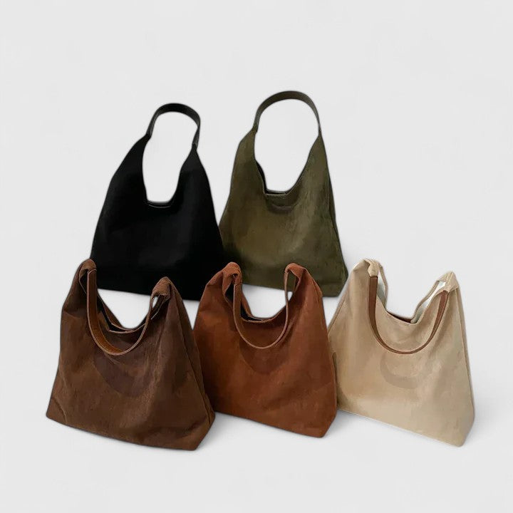 Rovena minimalist shoulder bag shown in a neutral tone with clean, simple design