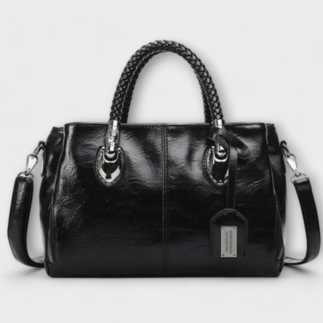 Thyra structured handbag with braided handles and shoulder strap