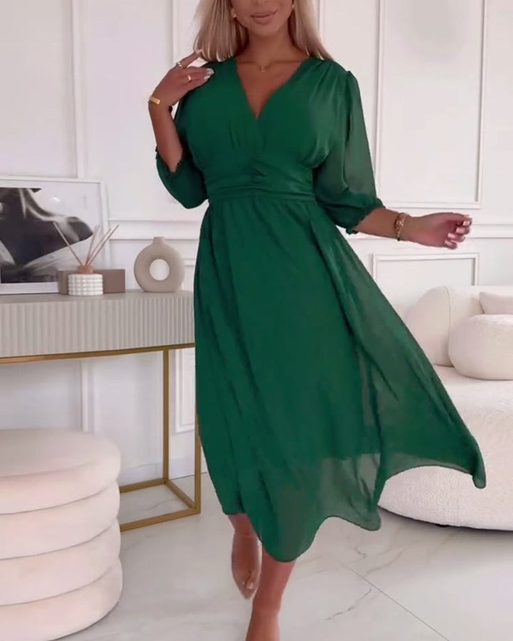 Dianne | V-Neck Solid Color Waist Dress