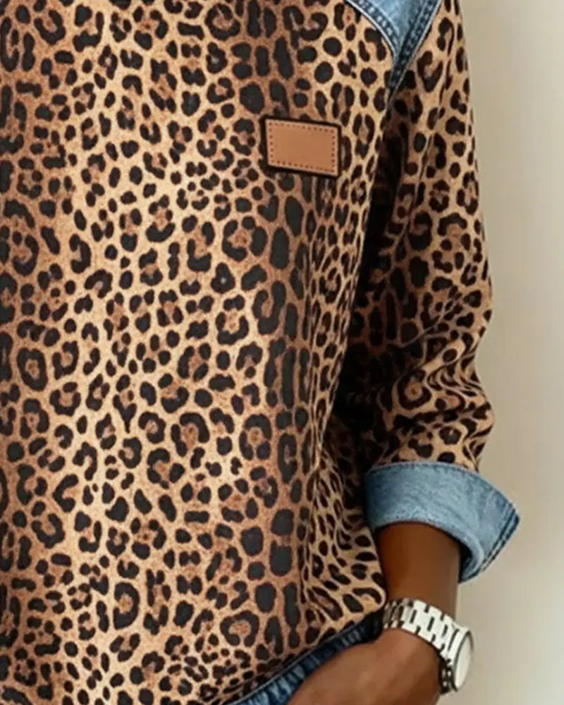 Mica | Leopard Print Patchwork Denim Jumper