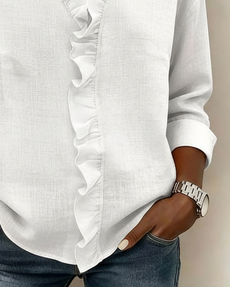 Elissavienne | Elegant Cotton Blouse with Ruffles and V-Neck