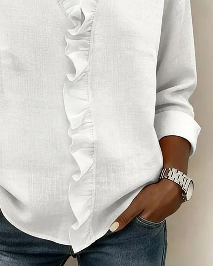 Yvonne | Blouse with Ruffles, V-Neck and Long Sleeves