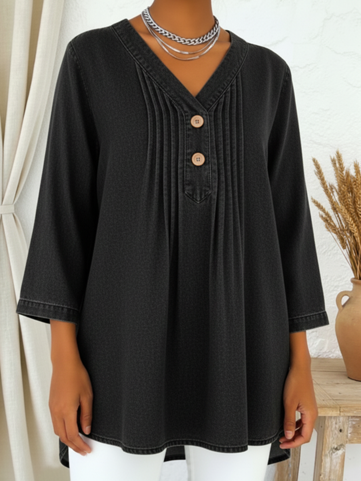 Avelynne | Flowy Denim Blouse with V-Neck