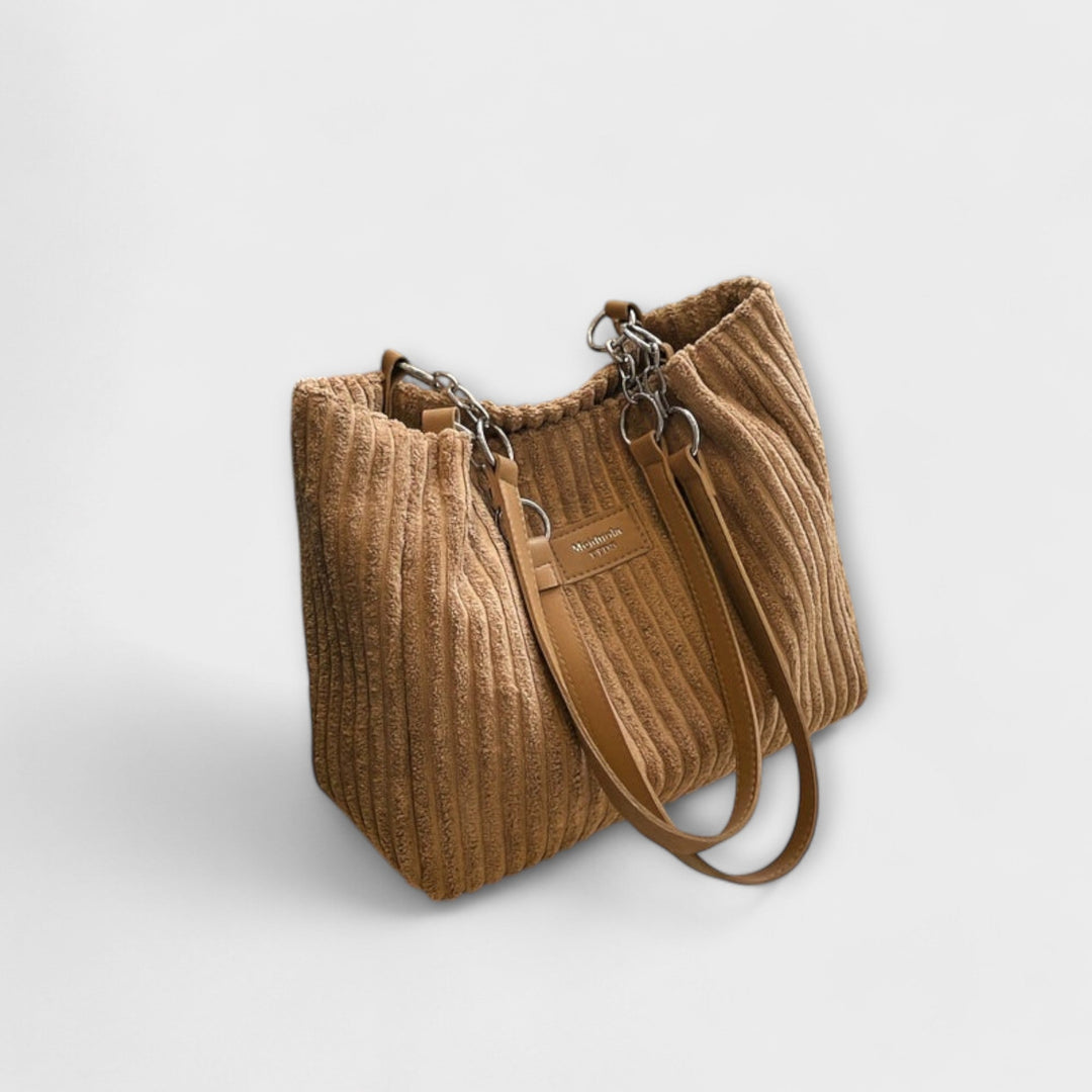 Alvinda ribbed shoulder bag with metal chain strap in khaki