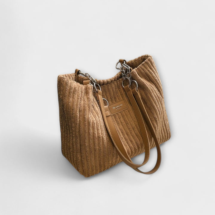 Alvinda ribbed shoulder bag with metal chain strap in khaki