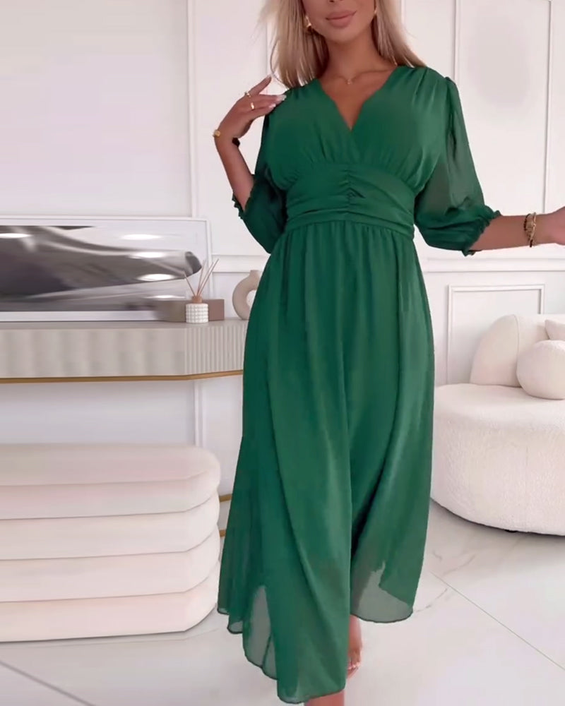 Dianne | V-Neck Solid Color Waist Dress