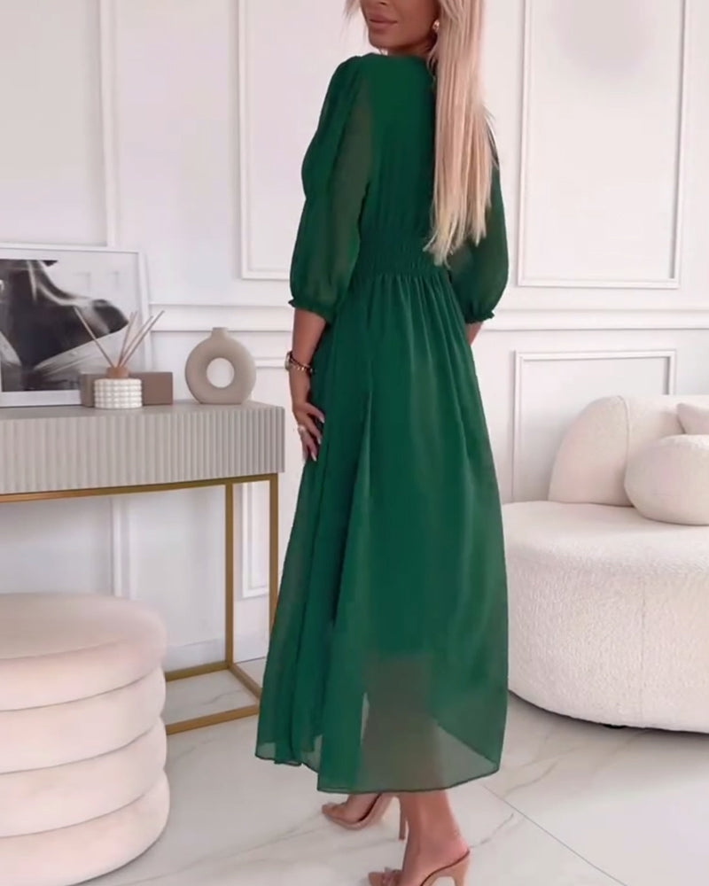 Dianne | V-Neck Solid Color Waist Dress