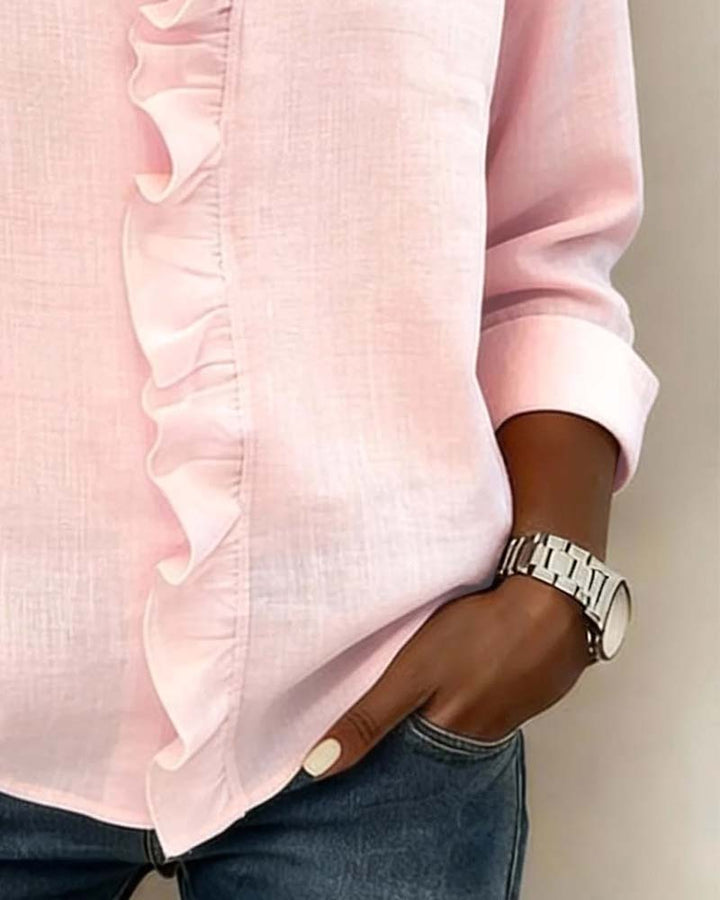Elissavienne | Elegant Cotton Blouse with Ruffles and V-Neck