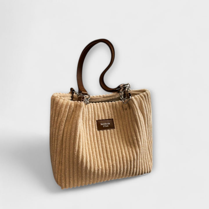Alvinda ribbed shoulder bag with metal chain strap in khaki