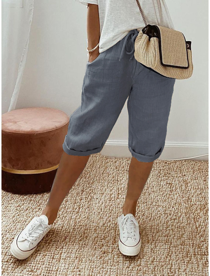 Anne relaxed capri pants with drawstring waist in blue and gray