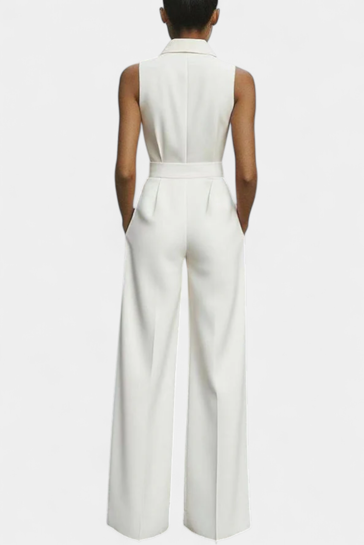 Ariella sleeveless jumpsuit with structured lapels, high waist and wide legs