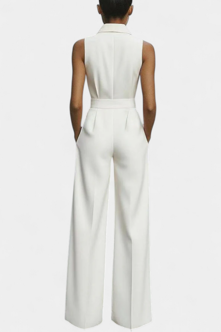 Ariella sleeveless jumpsuit with structured lapels, high waist and wide legs