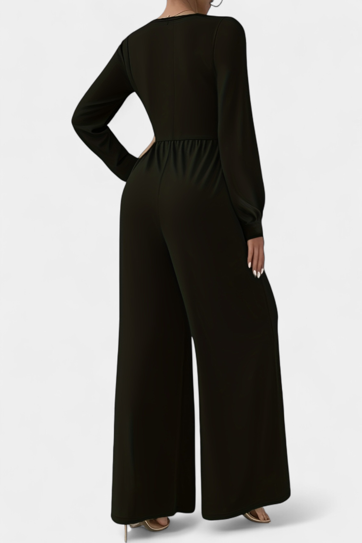 Eudora chic V-neck tailored jumpsuit shown in burgundy, green and black