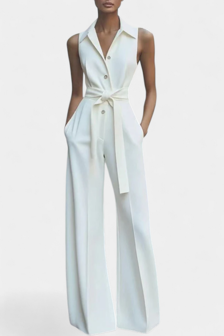 Ariella sleeveless jumpsuit with structured lapels, high waist and wide legs