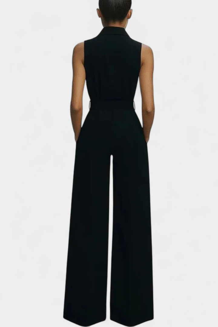 Ariella sleeveless jumpsuit with structured lapels, high waist and wide legs
