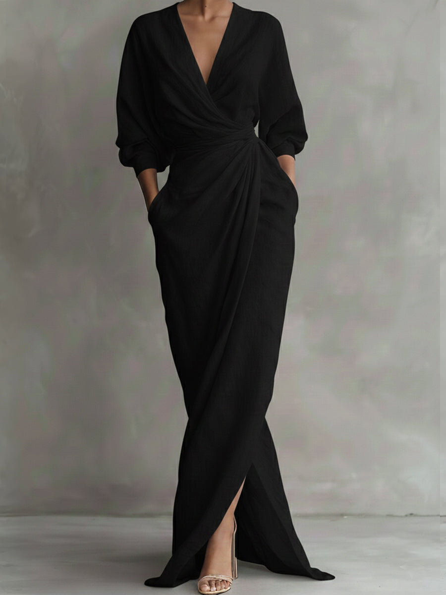 Valina wrap maxi dress with defined waist and long flowing skirt