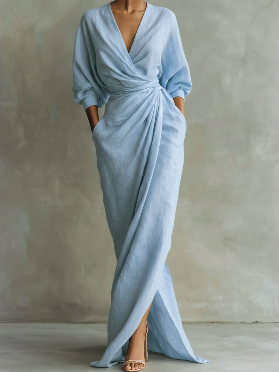 Valina wrap maxi dress with defined waist and long flowing skirt